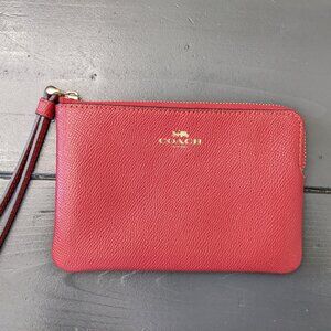 Coach Red Corner Leather Zip Wristlet